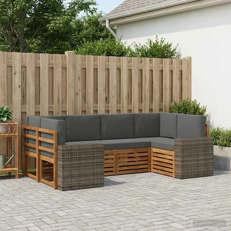 Sekcijos sofų komplektas 6 pcs Natūralus ir antracitas