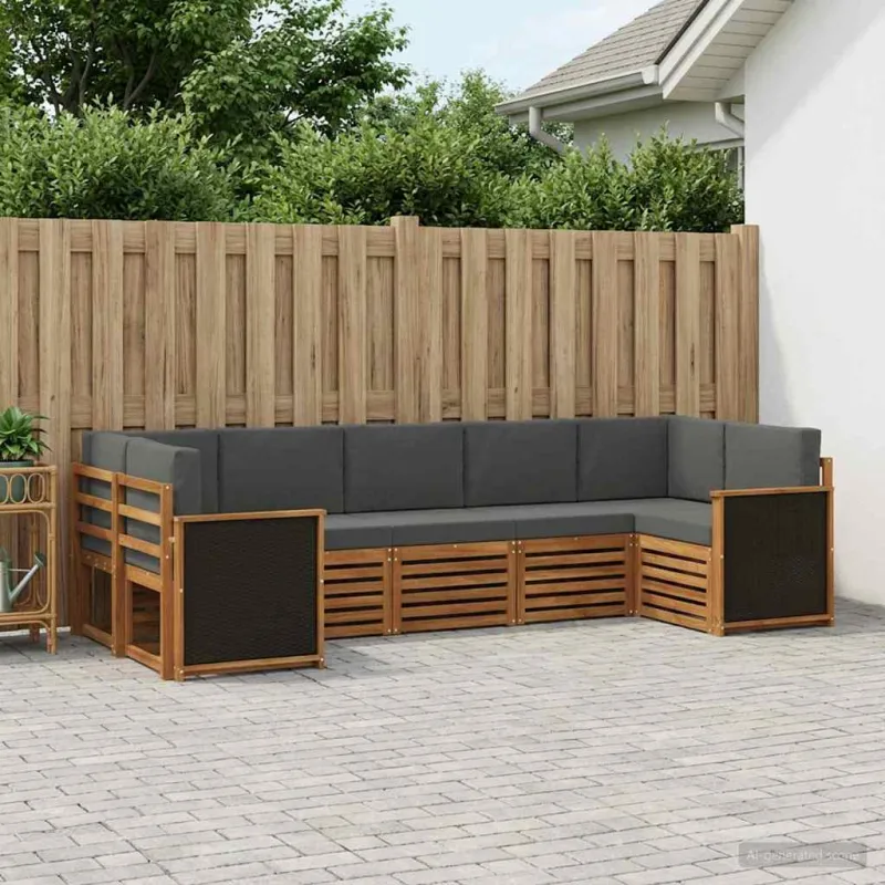 Sekcijos sofų komplektas 6 pcs Natūralus ir antracitas