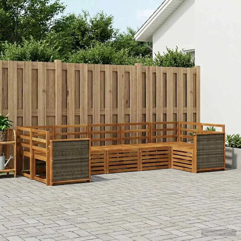 Sekcijos sofų komplektas 6 pcs Natūrali Kietos akacijos mediena