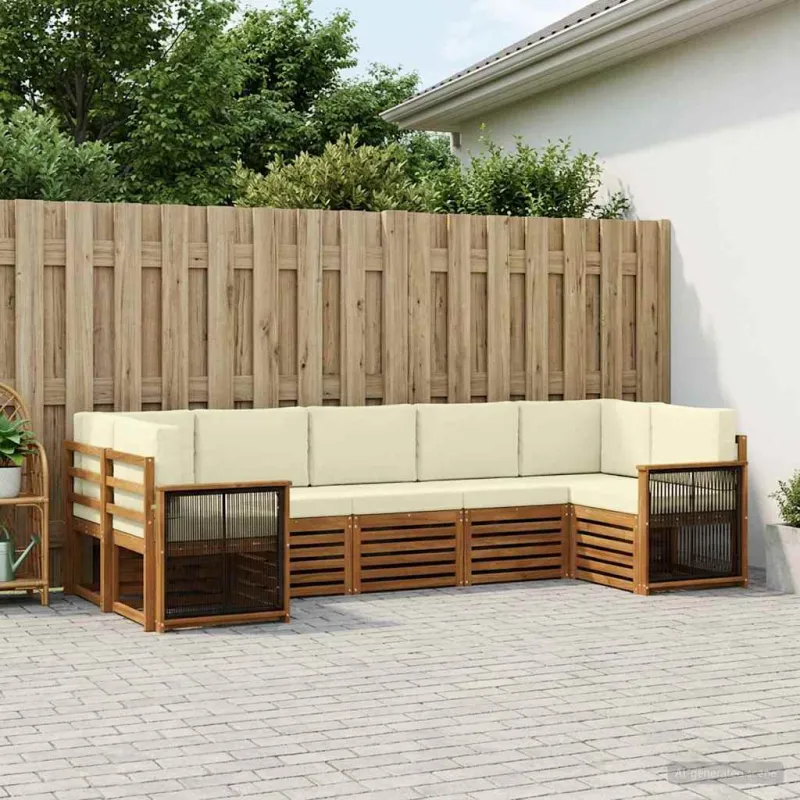 Sekcijos sofų komplektas 6 pcs Natūralus ir grietinėlė