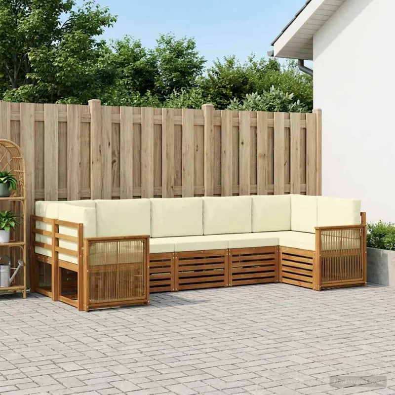 Sekcijos sofų komplektas 6 pcs Natūralus ir grietinėlė