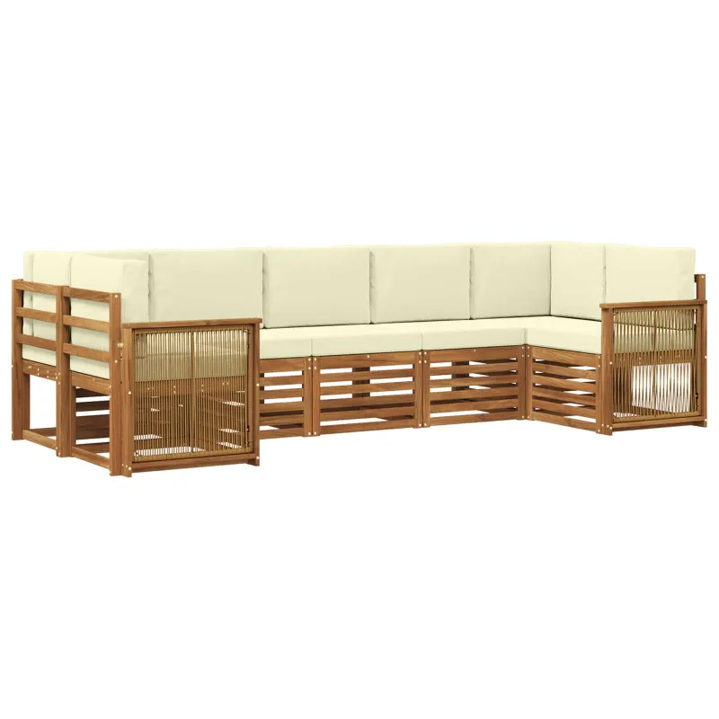 Sekcijos sofų komplektas 6 pcs Natūralus ir grietinėlė