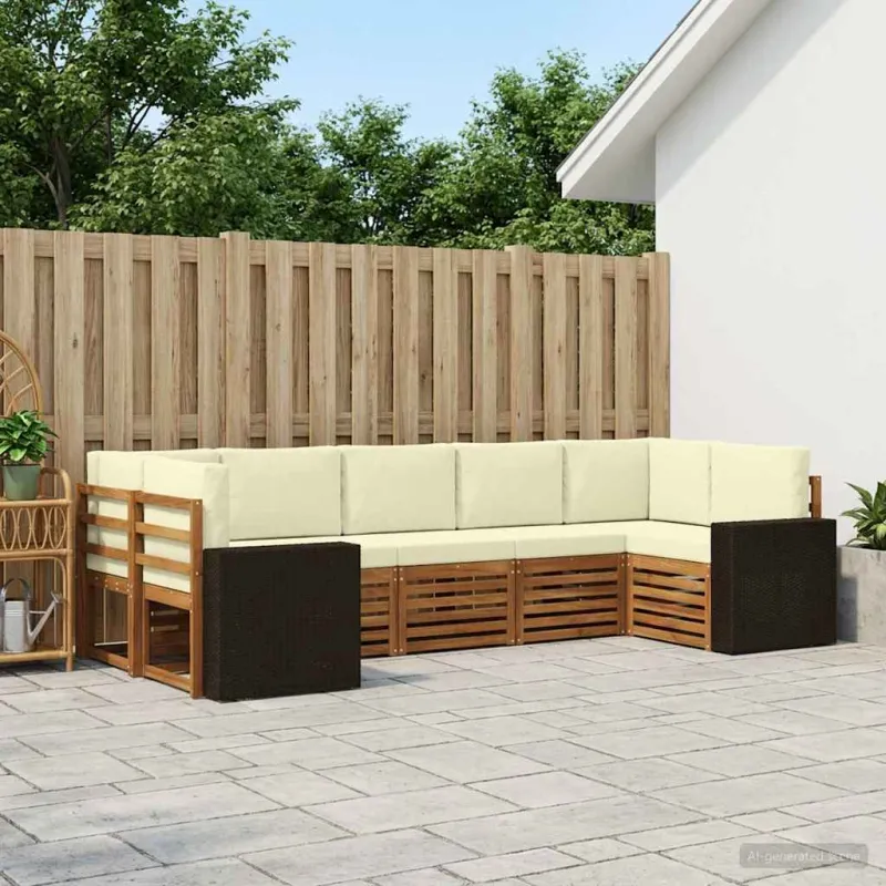 Sekcijos sofų komplektas 7 pcs Natūralus ir grietinėlė