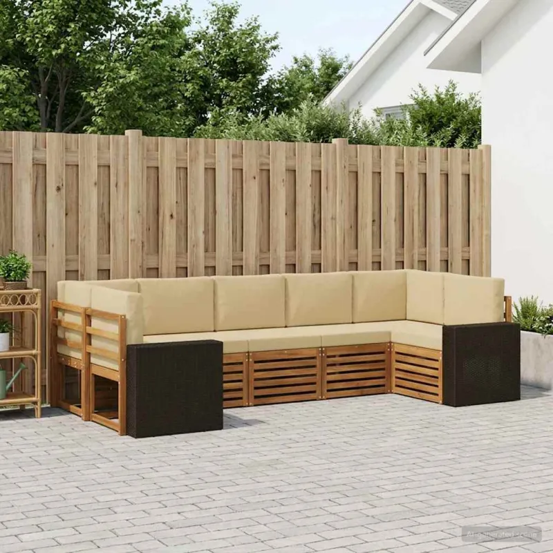 Sekcijos sofų komplektas 7 pcs Natūralus ir bežinis Poliesteris