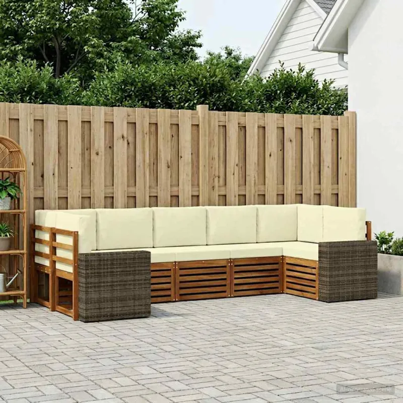 Sekcijos sofų komplektas 7 pcs Natūralus ir grietinėlė