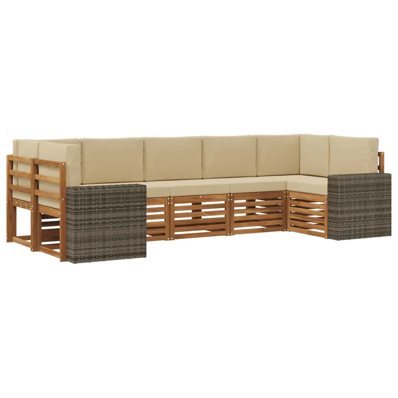 Sekcijos sofų komplektas 7 pcs Natūralus ir bežinis Poliesteris