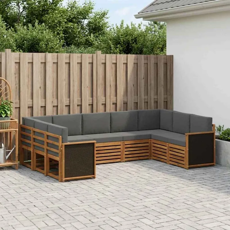 Sekcijos sofų komplektas 7 pcs Natūralus ir antracitas