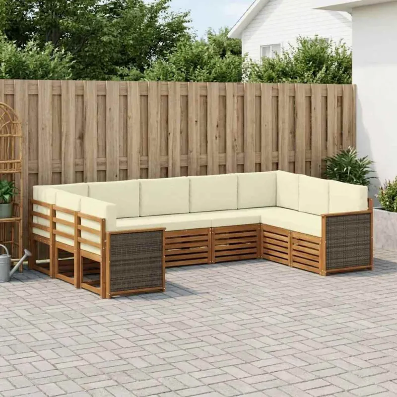 Sekcijos sofų komplektas 7 pcs Natūralus ir grietinėlė