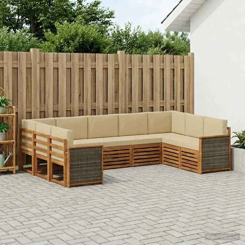 Sekcijos sofų komplektas su pagalve 7 pcs Natūrali
