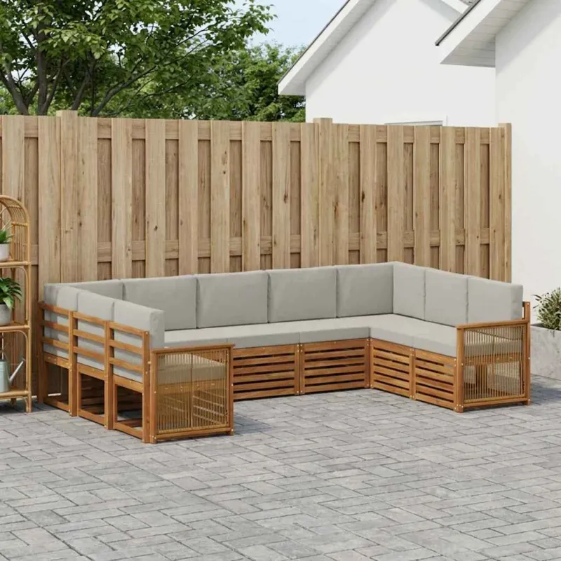 Sekcijos sofų komplektas 7 pcs Natūrali ir šviesiai pilka