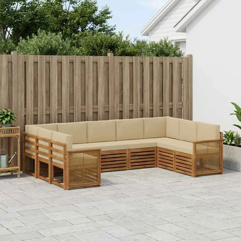 Sekcijos sofų komplektas su pagalve 7 pcs Natūrali