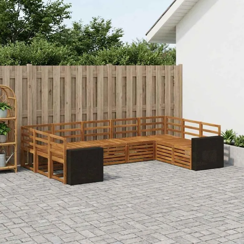 Sekcijos sofų komplektas 9 pcs Natūrali Kietos akacijos mediena