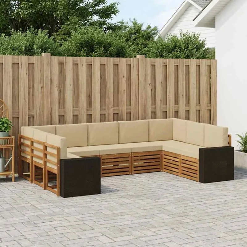 Sekcijos sofų komplektas 9 pcs Natūralus ir bežinis Poliesteris