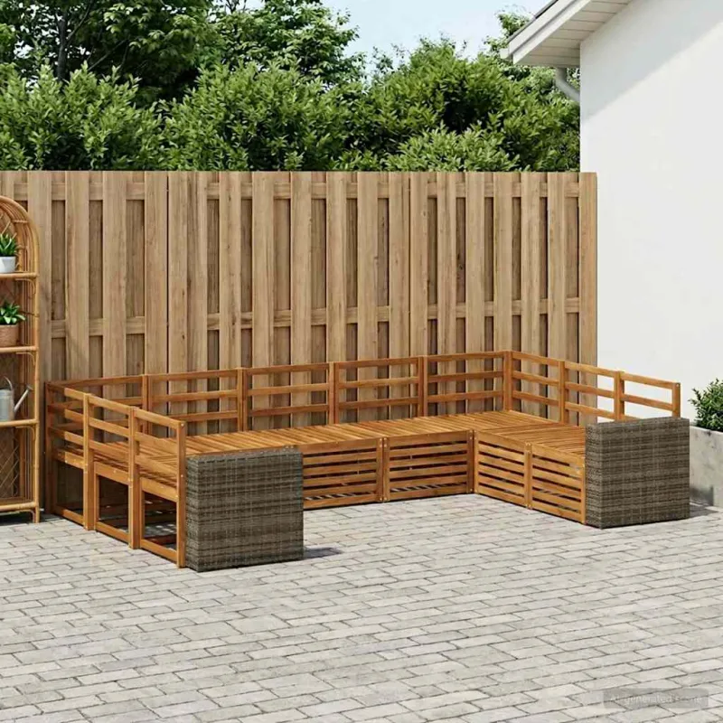 Sekcijos sofų komplektas 9 pcs Natūrali Kietos akacijos mediena