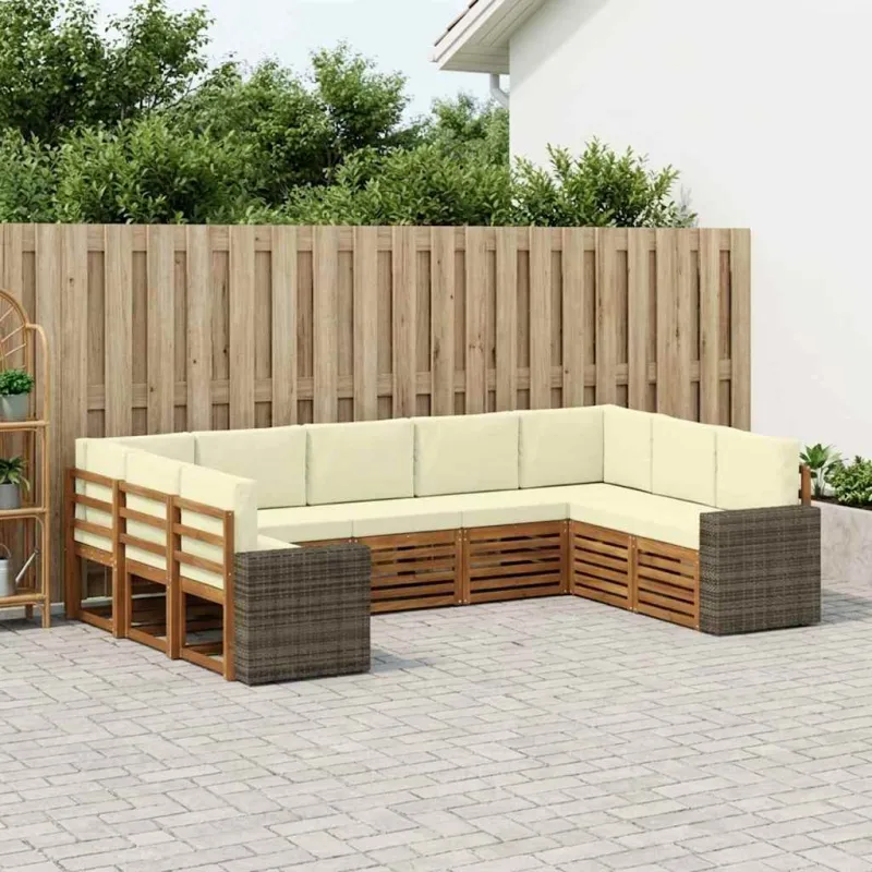 Sekcijos sofų komplektas 9 pcs Natūralus ir grietinėlė
