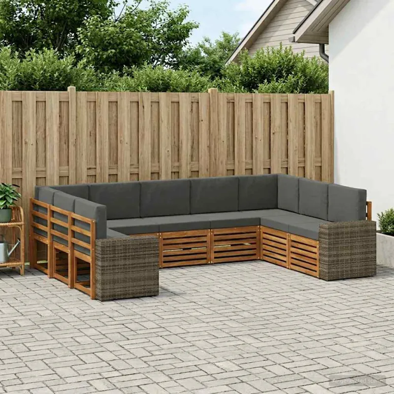 Sekcijos sofų komplektas 9 pcs Natūralus ir antracitas