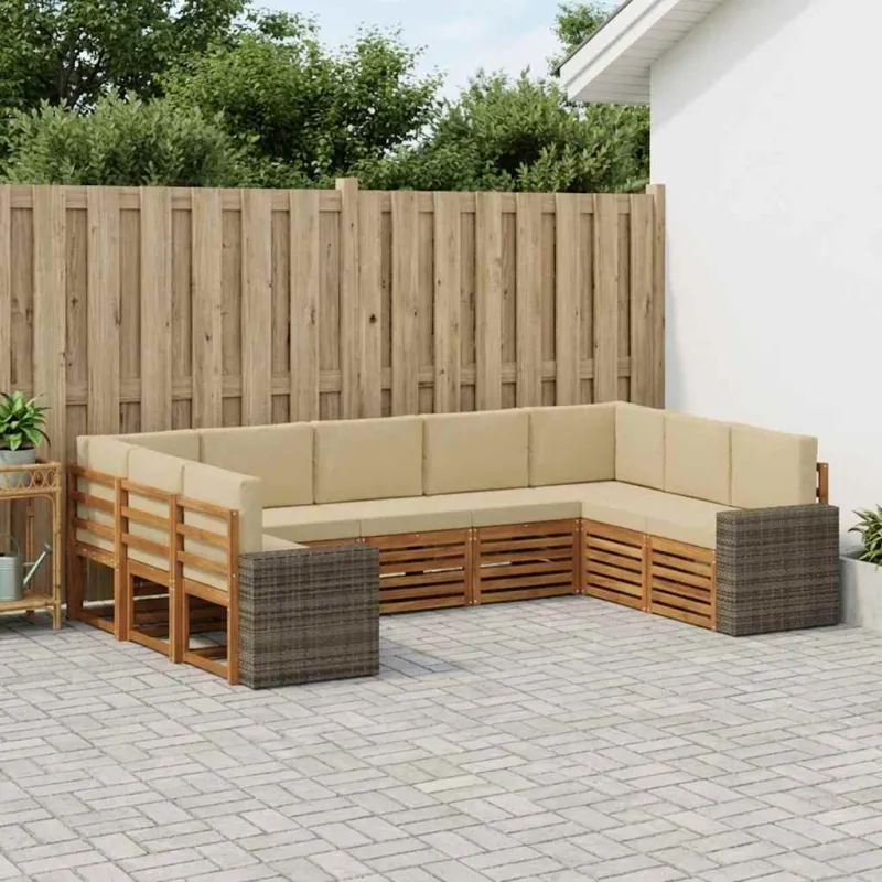 Sekcijos sofų komplektas 9 pcs Natūralus ir bežinis Poliesteris