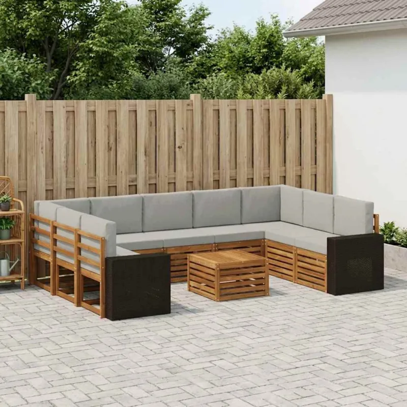 Sofų komplektai su pagalve 10 pcs Natūrali ir šviesiai pilka