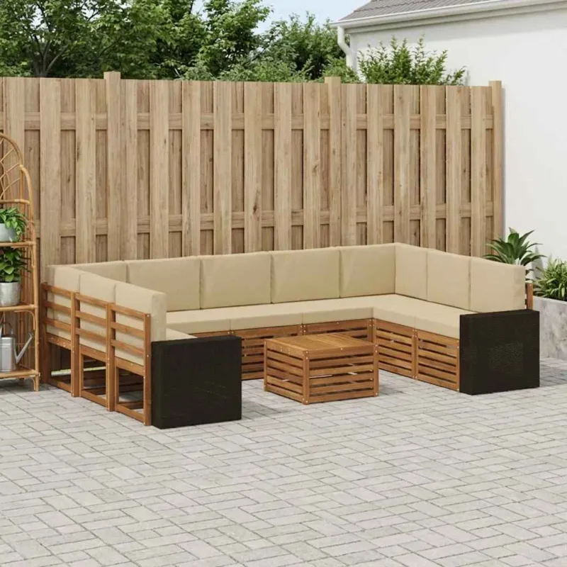 Sofų komplektai su pagalve 10 pcs Natūralus ir bežinis