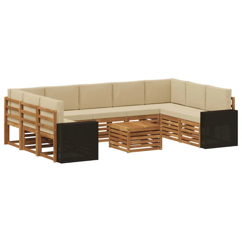 Sofų komplektai su pagalve 10 pcs Natūralus ir bežinis