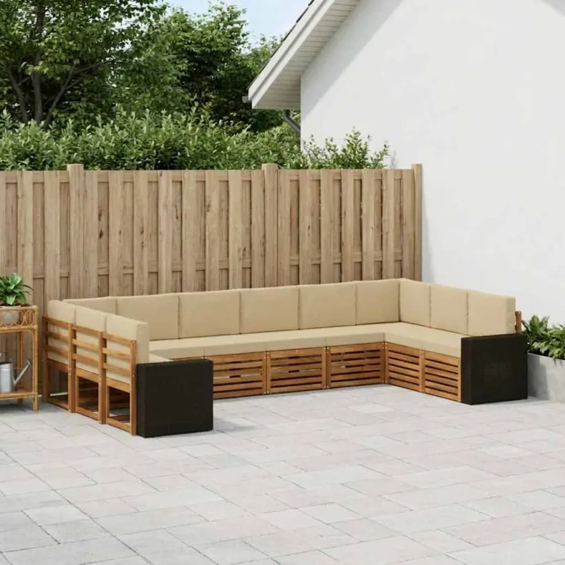 Lauko sofos komplektas 10 pcs Natūralus ir bežinis Poliesteris