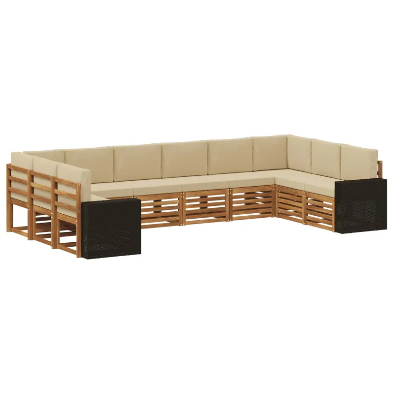 Lauko sofos komplektas 10 pcs Natūralus ir bežinis Poliesteris