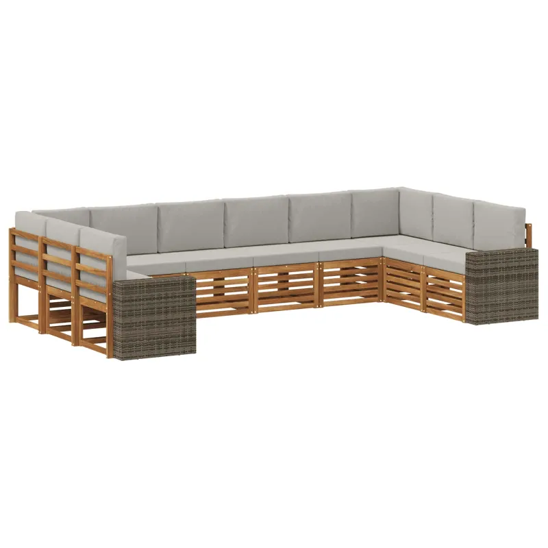Lauko sofos komplektas 10 pcs Natūrali ir šviesiai pilka