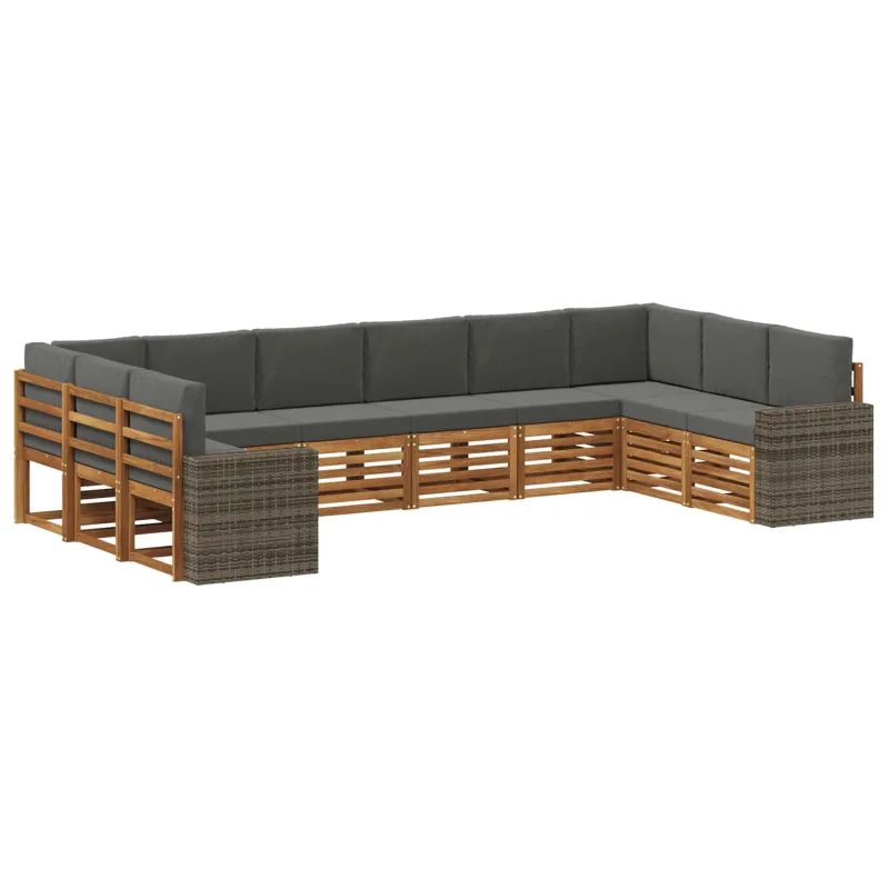 Lauko sofos komplektas 10 pcs Natūralus ir antracitas