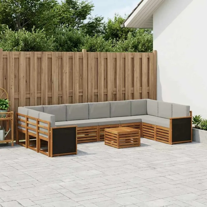 Lauko sofos komplektas 8 pcs Natūrali ir šviesiai pilka