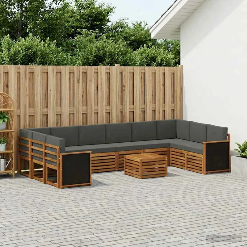 Lauko sofos komplektas su pagalve 8 pcs Natūralus ir antracitas