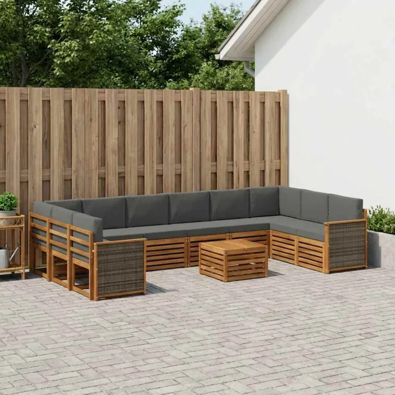 Lauko sofos komplektas su pagalve 8 pcs Natūralus ir antracitas