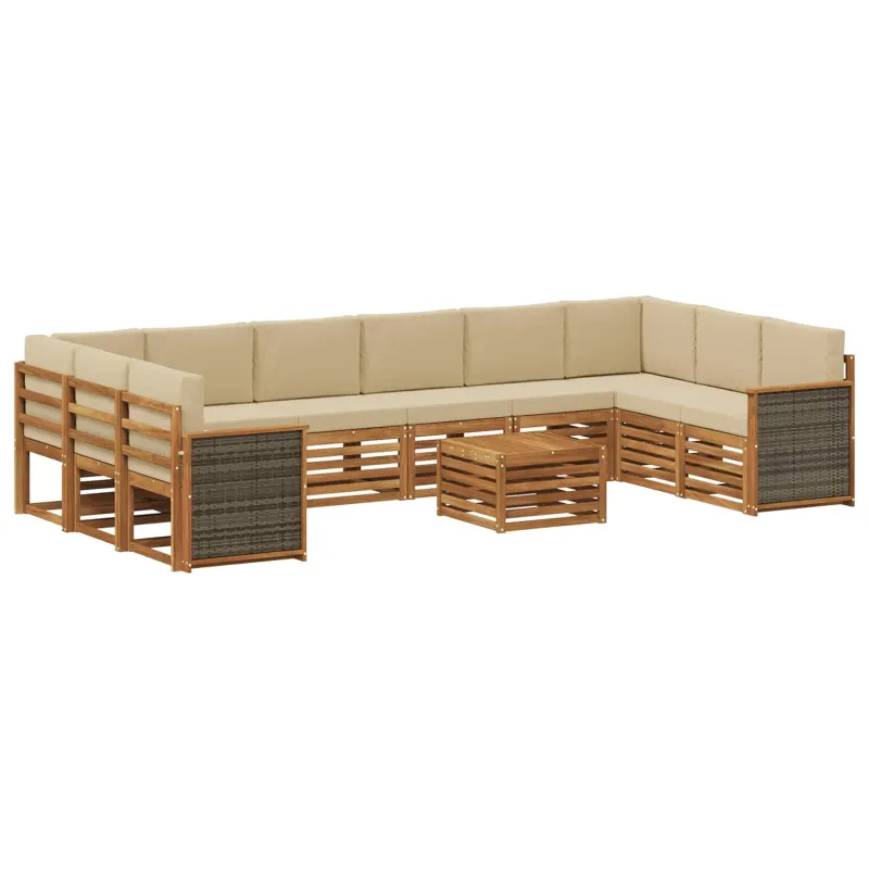 Lauko sofos komplektas su pagalve 8 pcs Natūrali