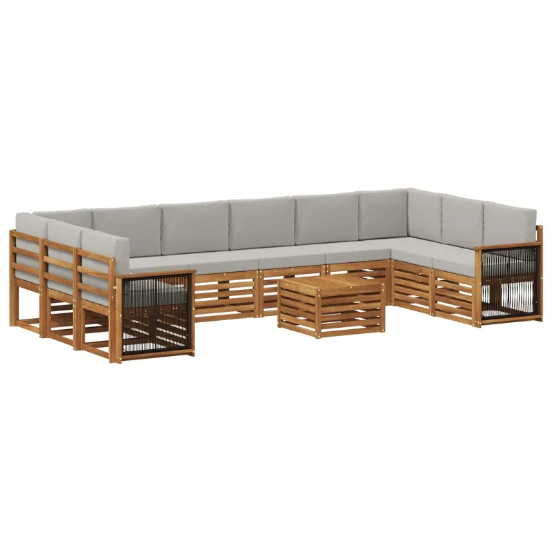 Lauko sofos komplektas 8 pcs Natūrali ir šviesiai pilka