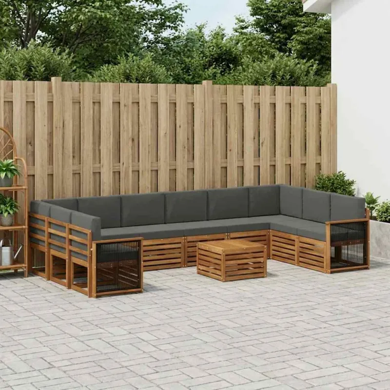 Lauko sofos komplektas su pagalve 8 pcs Natūralus ir antracitas