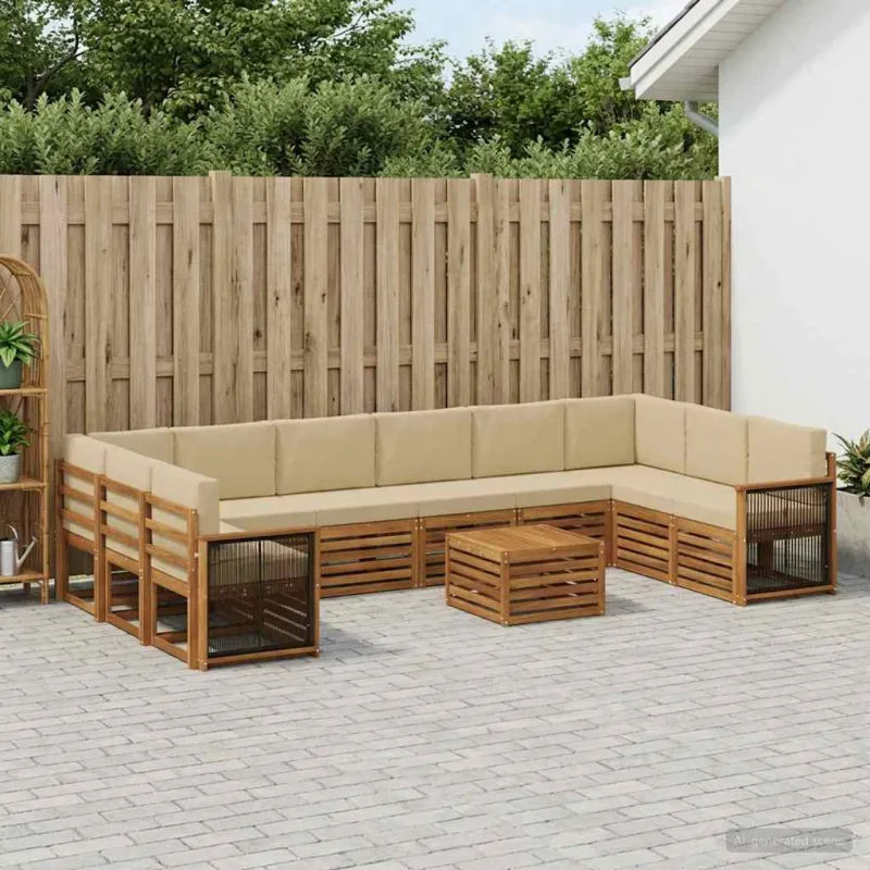 Lauko sofos komplektas su pagalve 8 pcs Natūrali
