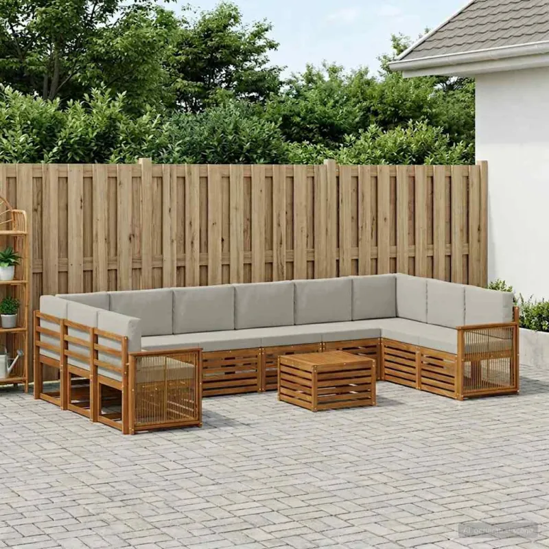 Lauko sofos komplektas 8 pcs Natūrali ir šviesiai pilka