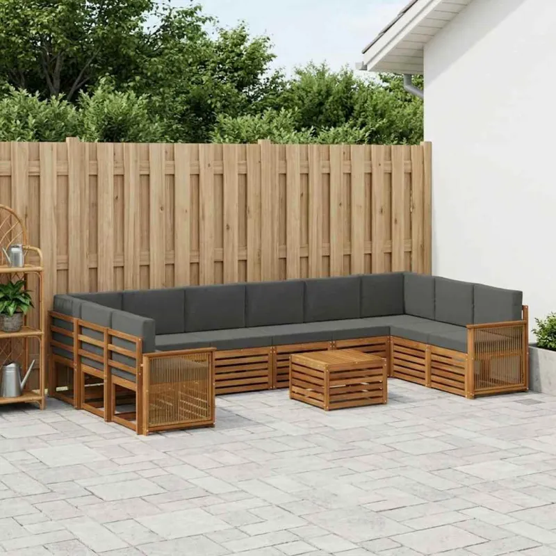 Lauko sofos komplektas su pagalve 8 pcs Natūralus ir antracitas