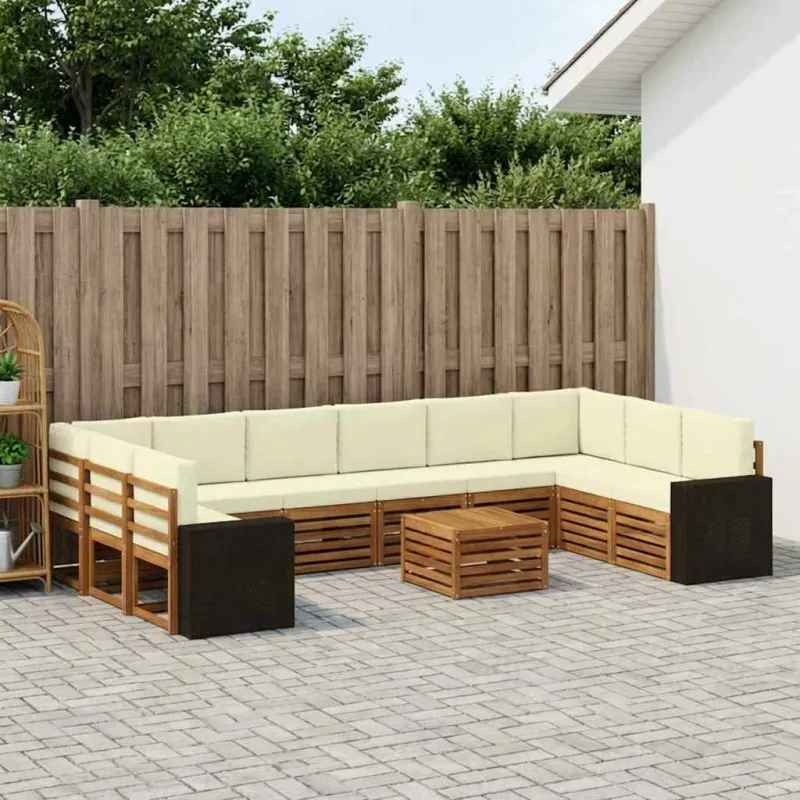 Lauko sofos komplektas 11 pcs Natūralus ir grietinėlė