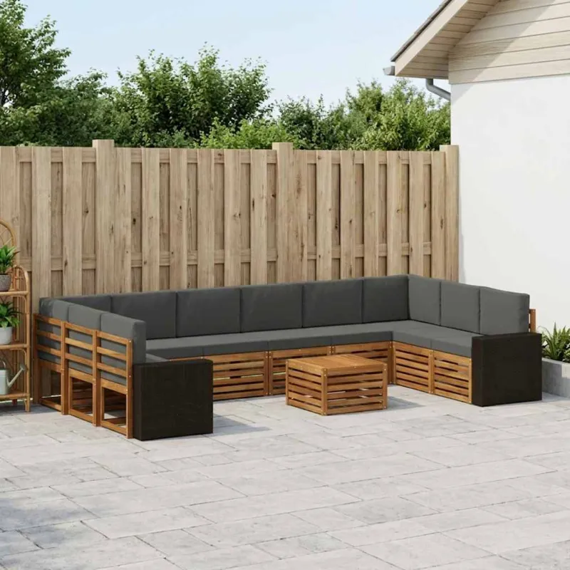 Lauko sofos komplektas 11 pcs Natūralus ir antracitas