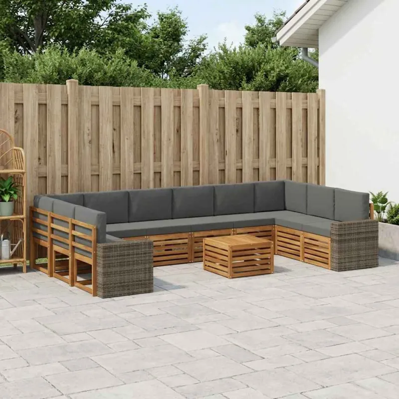 Lauko sofos komplektas 11 pcs Natūralus ir antracitas