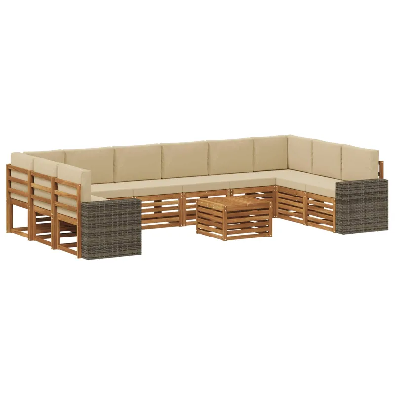 Lauko sofos komplektas 11 pcs Natūralus ir bežinis Poliesteris