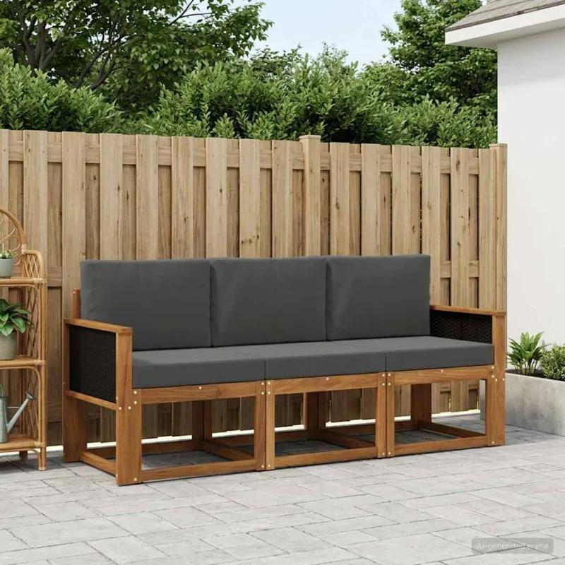 Lauko sofos komplektas su pagalve 3 pcs Natūralus ir antracitas