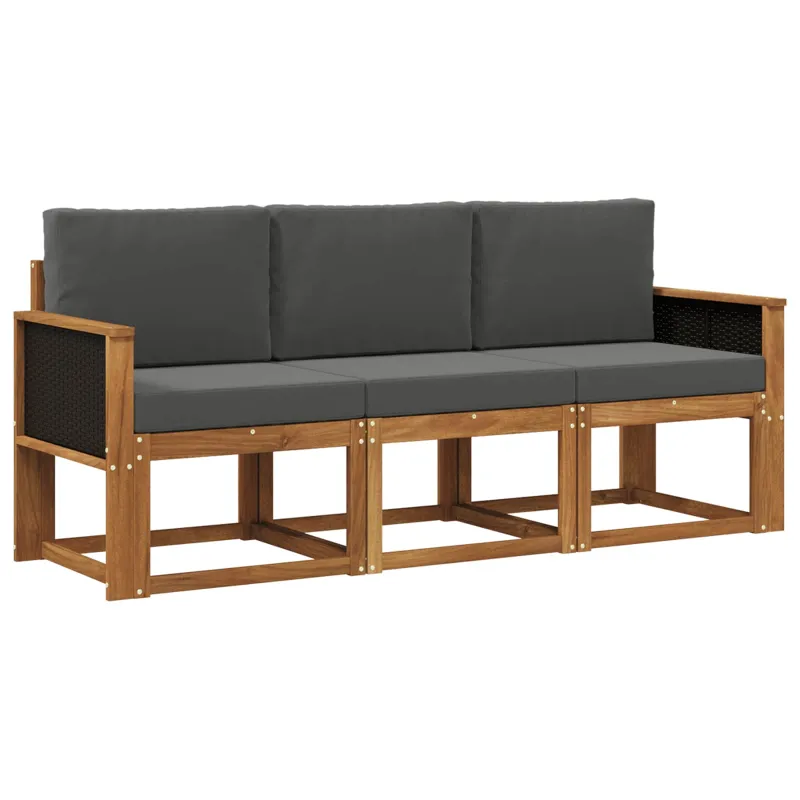 Lauko sofos komplektas su pagalve 3 pcs Natūralus ir antracitas
