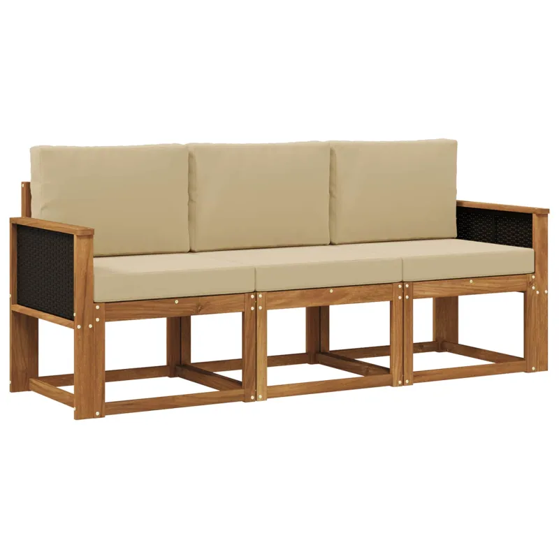 Lauko sofos komplektas su pagalve 3 pcs Natūrali