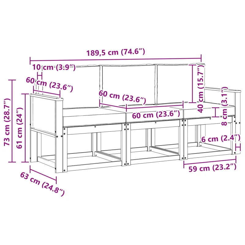 Lauko sofos komplektas su pagalve 3 pcs Natūralus ir grietinėlė