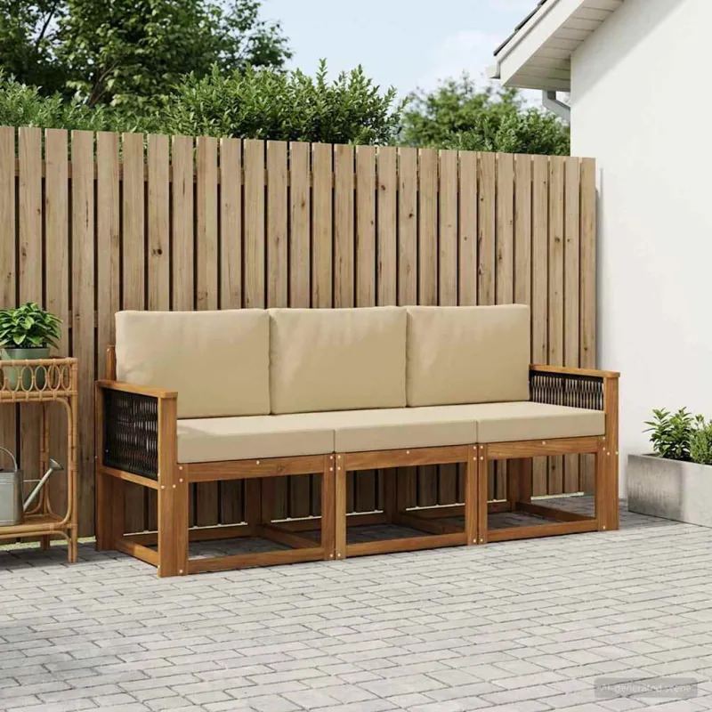 Lauko sofos komplektas su pagalve 3 pcs Natūrali