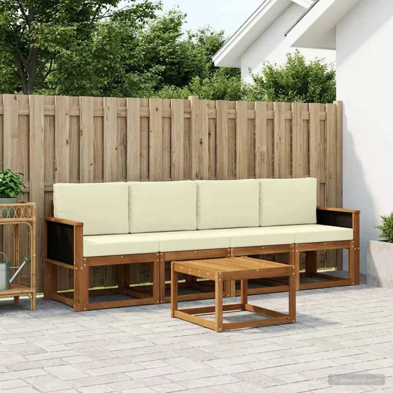 Lauko sofos komplektas su pagalve 4 pcs Natūralus ir grietinėlė