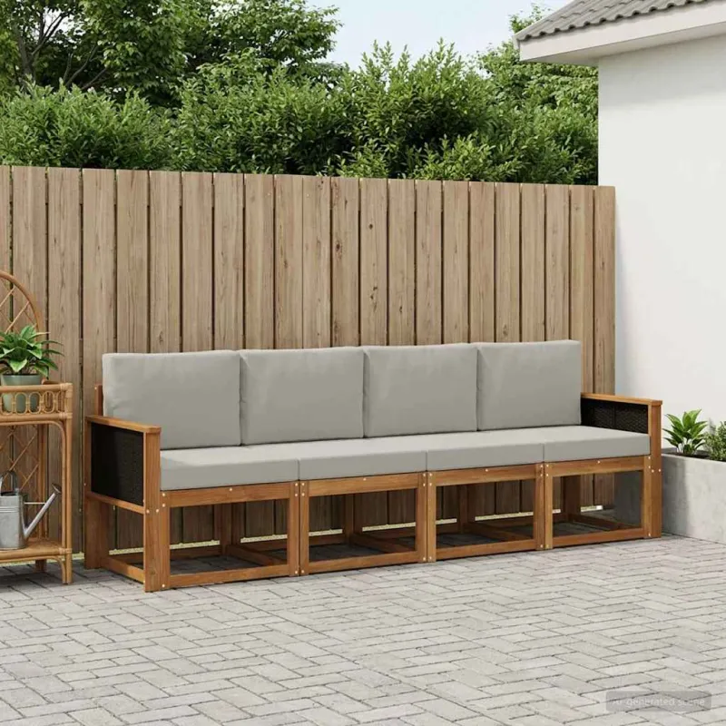 Lauko sofos komplektas 4 pcs Natūrali ir šviesiai pilka
