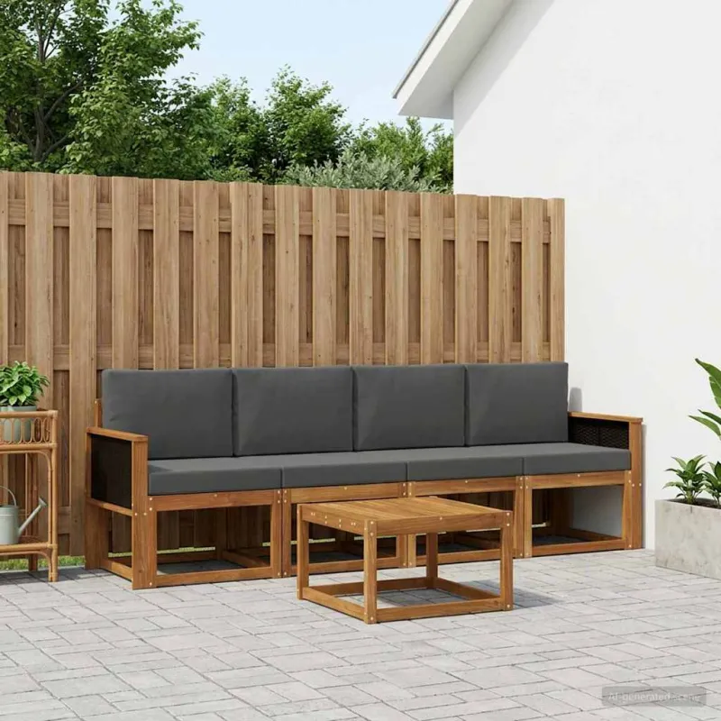 Lauko sofos komplektas su pagalve 4 pcs Natūralus ir antracitas