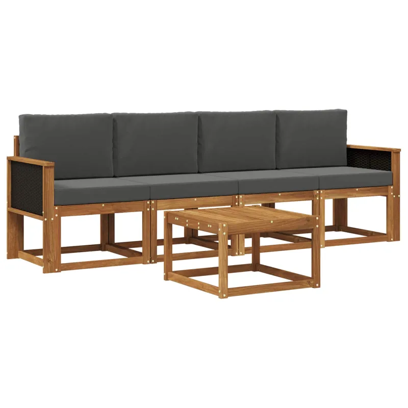 Lauko sofos komplektas su pagalve 4 pcs Natūralus ir antracitas